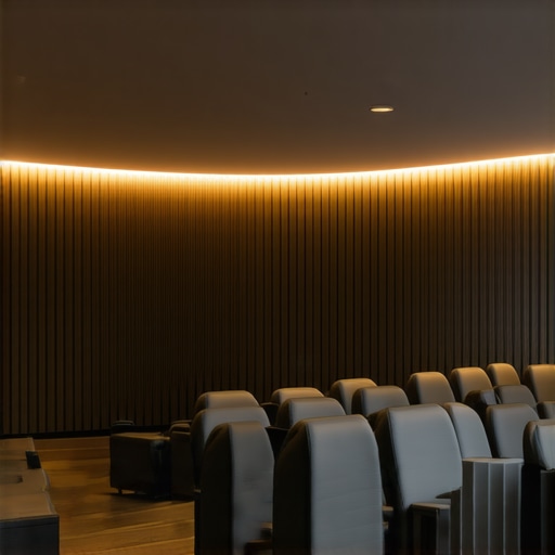 Futuristic RGB LED lighting system with spectral tuning and AI controls in a modern home theater