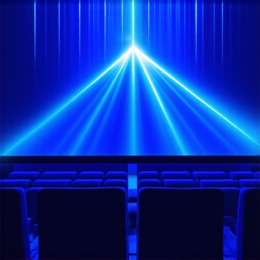 Illustration of cutting-edge nanophotonic materials and AI-powered adaptive bias lighting for home theaters.