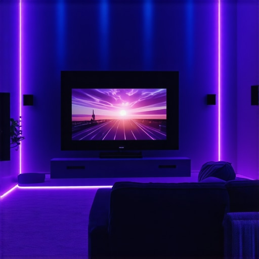 Luxurious home theater with synchronized RGB LED lighting enhancing cinematic experience