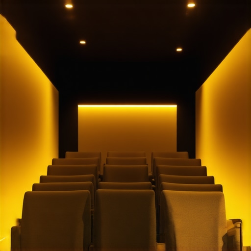 A sophisticated home theater with multiple LED lighting zones creating immersive ambiance