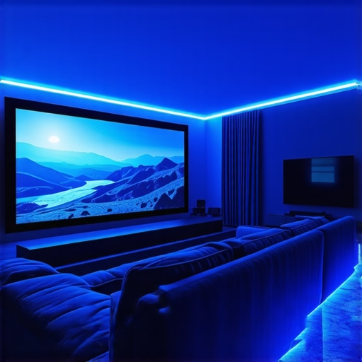 Home theater with customizable LED strip lighting and smart controls
