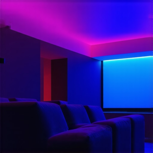 Modern home theater with vibrant LED backlighting and seamless integration