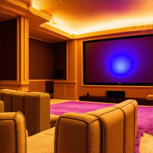 High-end home theater with multi-zone LED lighting and calibration tools