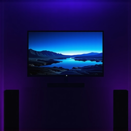 High-tech home theater bias lighting setup with adaptive, color-tunable LED strips and sensors