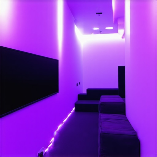 Modern home theater illuminated with adaptive RGB LED strips creating immersive ambiance