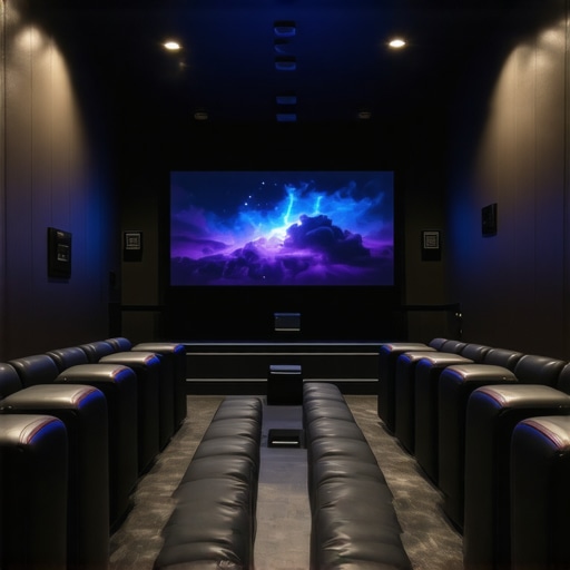 Modern home theater with sophisticated LED and bias lighting for immersive viewing experience