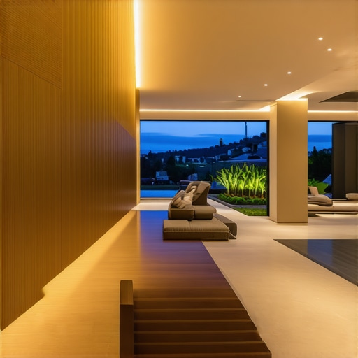 Interior with layered LED lighting highlighting architectural features and creating depth.
