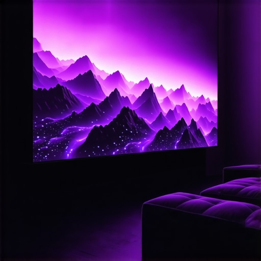 Modern micro-LED panel embedded in a home theater wall displaying vibrant colors and zone lighting.