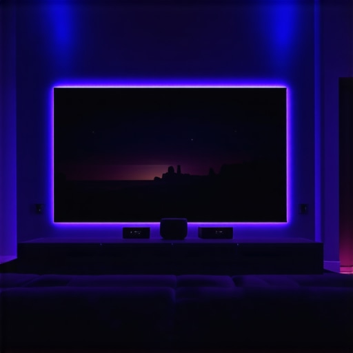Modern home theater with customizable ambient lighting and smart controls