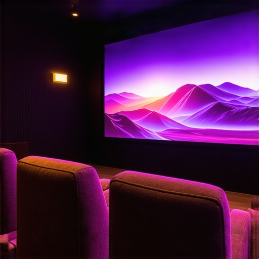 Luxury home theater room with multi-zone LED lighting and calibration equipment