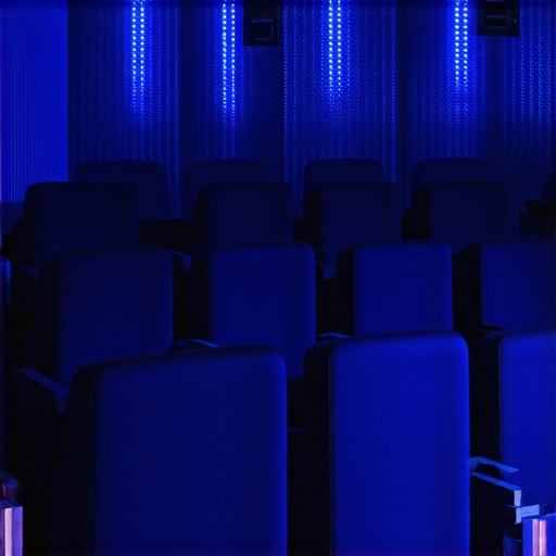 Futuristic home theater with synchronized RGB LED strips creating immersive ambiance