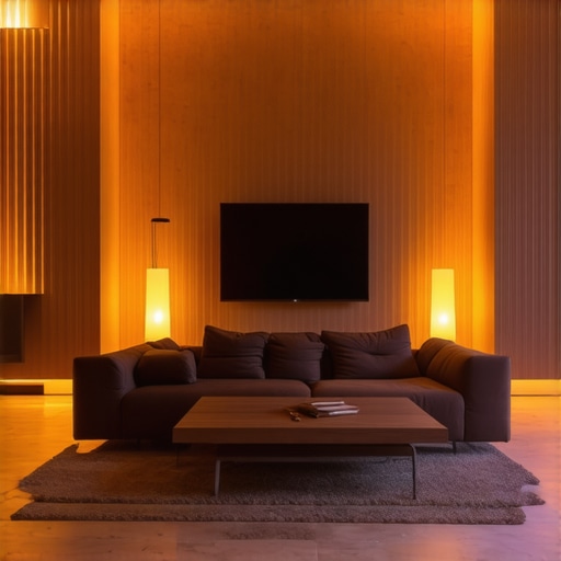 Modern living room with layered LED lighting demonstrating ambient, task, and accent illumination