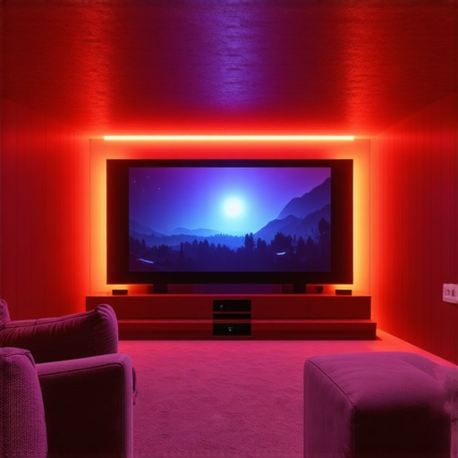 Futuristic home theater with smart lighting and sensor interface for immersive cinematic experience