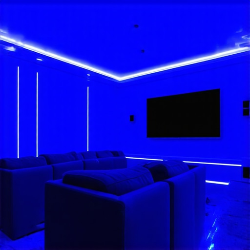 Modern home theater room showcasing spectral tuning and multi-zone LED ambient lighting