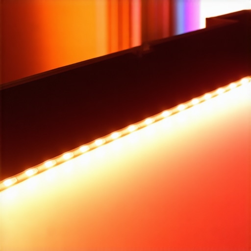 Colorful LED strip lights emphasizing advanced lighting customization in a cinema space.