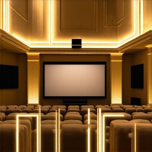 Illustration showing strategic LED strip locations behind screens and within room architecture for ambient lighting.