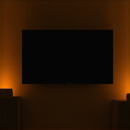 LED strips mounted behind a sleek OLED TV in a cozy, modern home theater