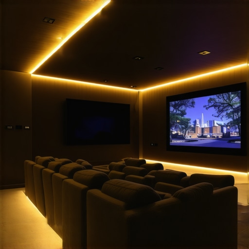 Modern home theater with hidden LED lighting integration