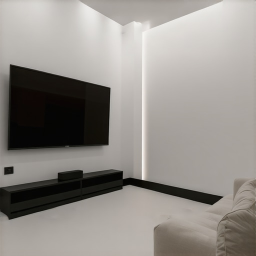Modern home theater featuring integrated LED strip lighting and subtle lighting fixtures enhancing cinematic atmosphere.