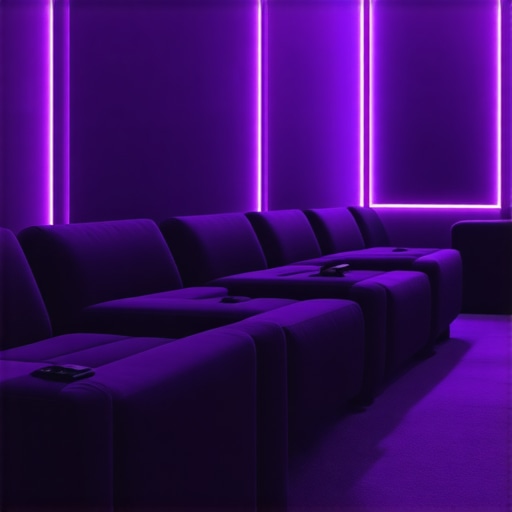 High-end home theater with adjustable ambient and LED strip lighting enhancing cinematic experience.