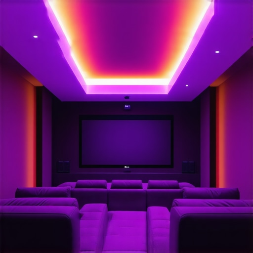 A high-end home theater featuring advanced ambient lighting synchronized with content via scene analysis.