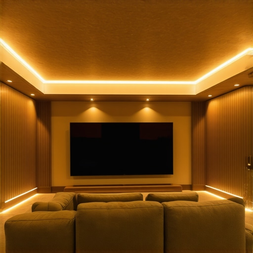 Futuristic LED strip system with real-time voltage adjustment in a modern theater