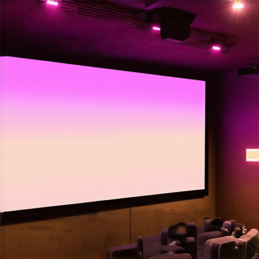 Professional home theater with seamless RGB LED backlighting integrating diffusion and smart controls.