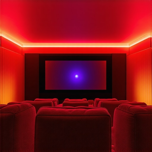 Advanced home theater setup with multi-zone bias lighting, spectral calibration devices, and dynamic control interfaces.