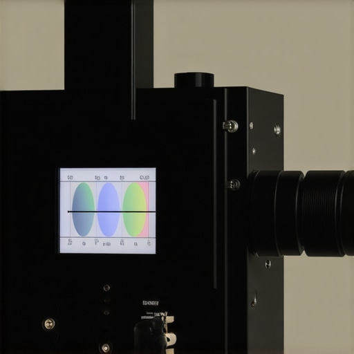 Spectrometer device measuring LED spectrum in a dedicated cinema room.