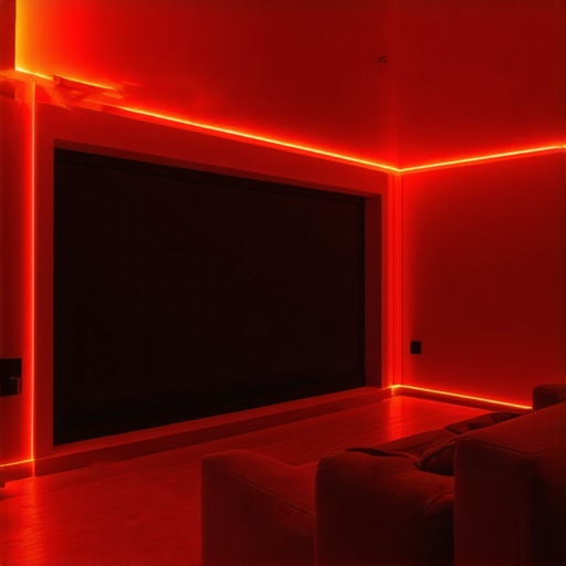 Elegant home theater with customizable LED lighting and reflection management features