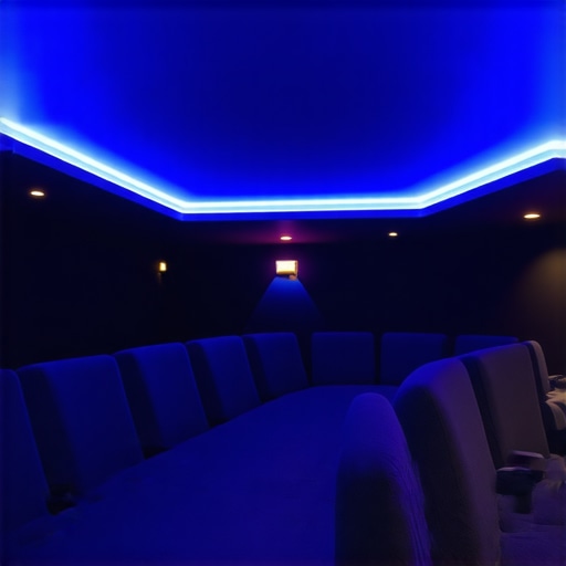 Modern home theater with customizable LED bias lighting for immersive viewing in 2026.