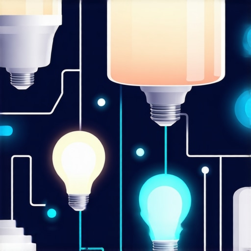 Illustration showing synchronized smart lighting devices connected through high-speed protocol