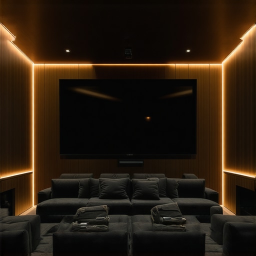 A professional-designed home theater showcasing precision LED bias and ambient lighting for optimal contrast and immersive experience.