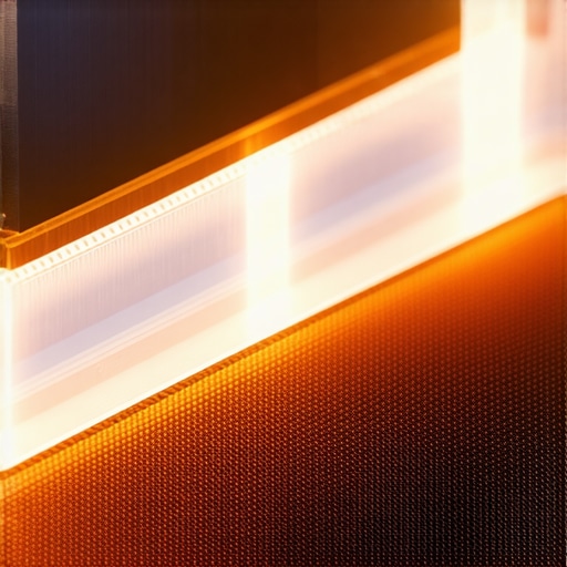 Close-up view of an LED strip mounted on a graphene surface with thermal management materials acting as heat sinks
