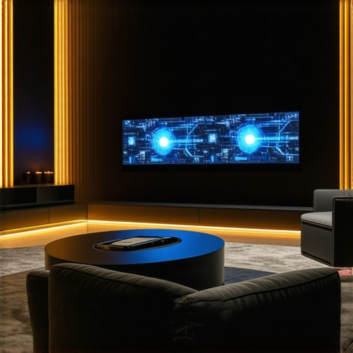 Close-up of advanced bias lighting system with spectral calibration tools in a high-end home theater